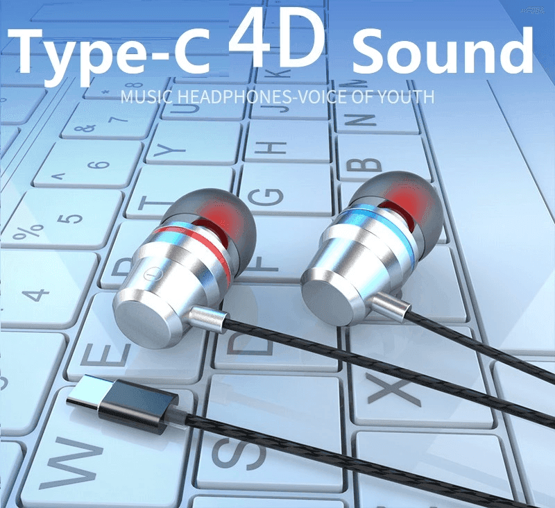 USB Type-C Earphone in-ear Bass Earphone with Mic