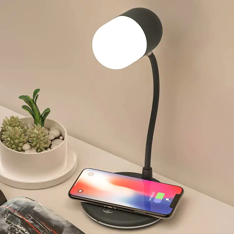 Multi-Functional Fast Wireless Charger with LED Desk Lamp and Bluetooth Speaker