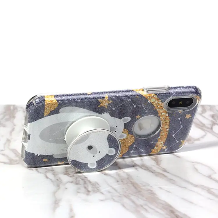 Cute design 3 in 1 Pop socket case for iPhone X
