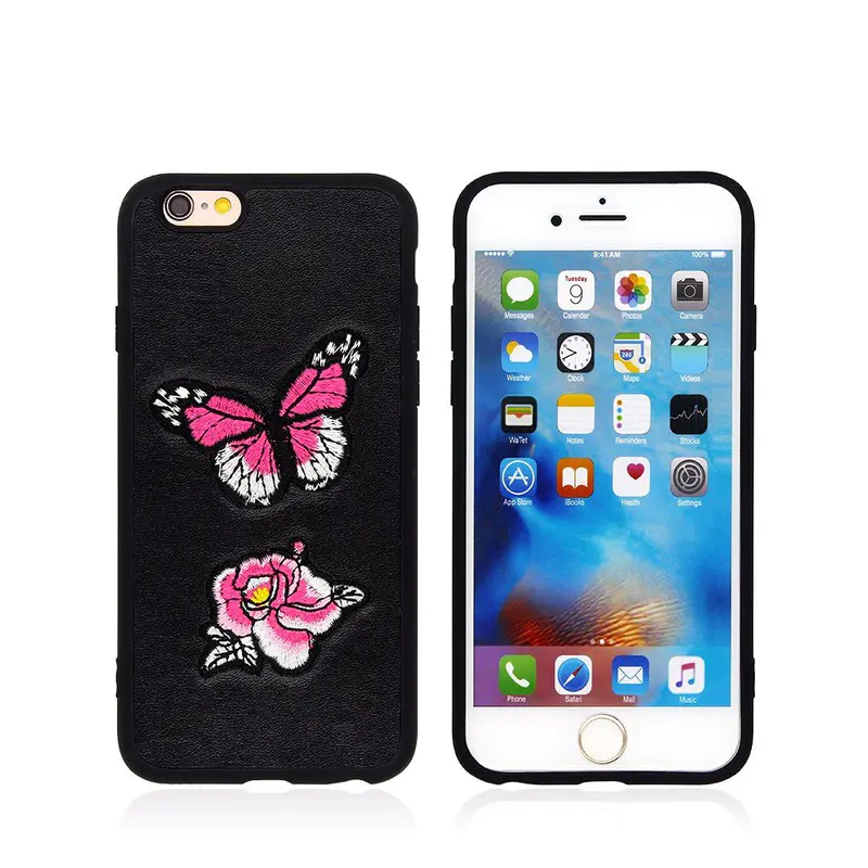 3D Embroidery Paste Leather TPU Phone Case for iPhone 6