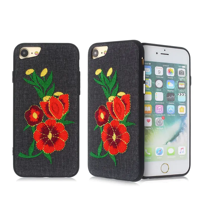 Paste Leather iPhone 7 Slim TPU Case with Embroidery Decoration
