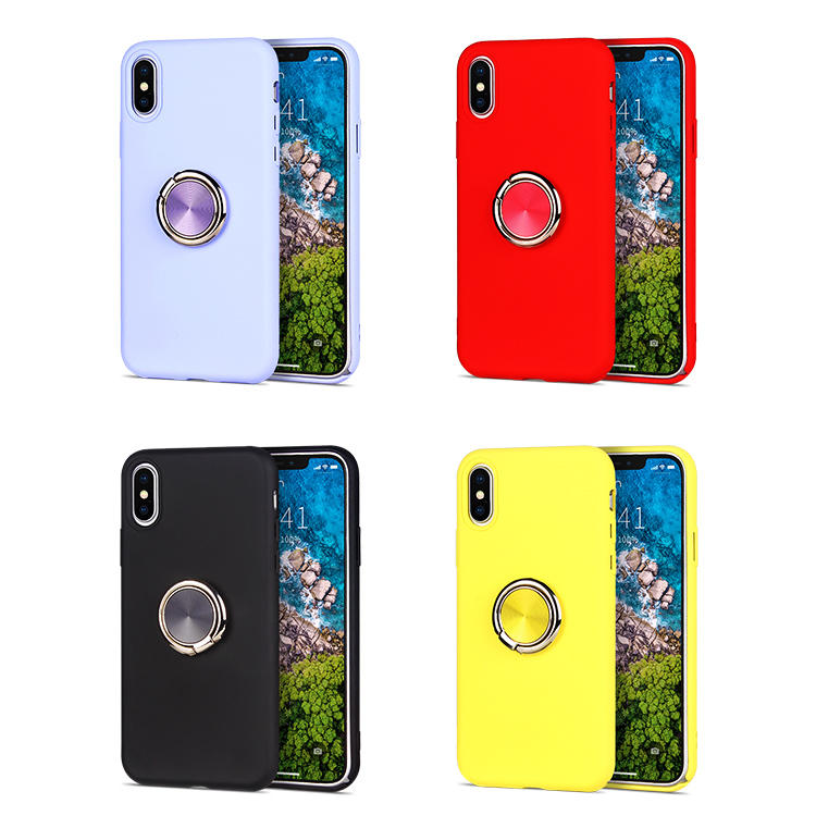 Liquid silicone case for iPhone X XS XR with Ring Holder Stand