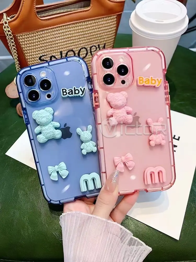 cute 3d bear phone case for iphone 14 pro max cartoon cell phone cover wholesale