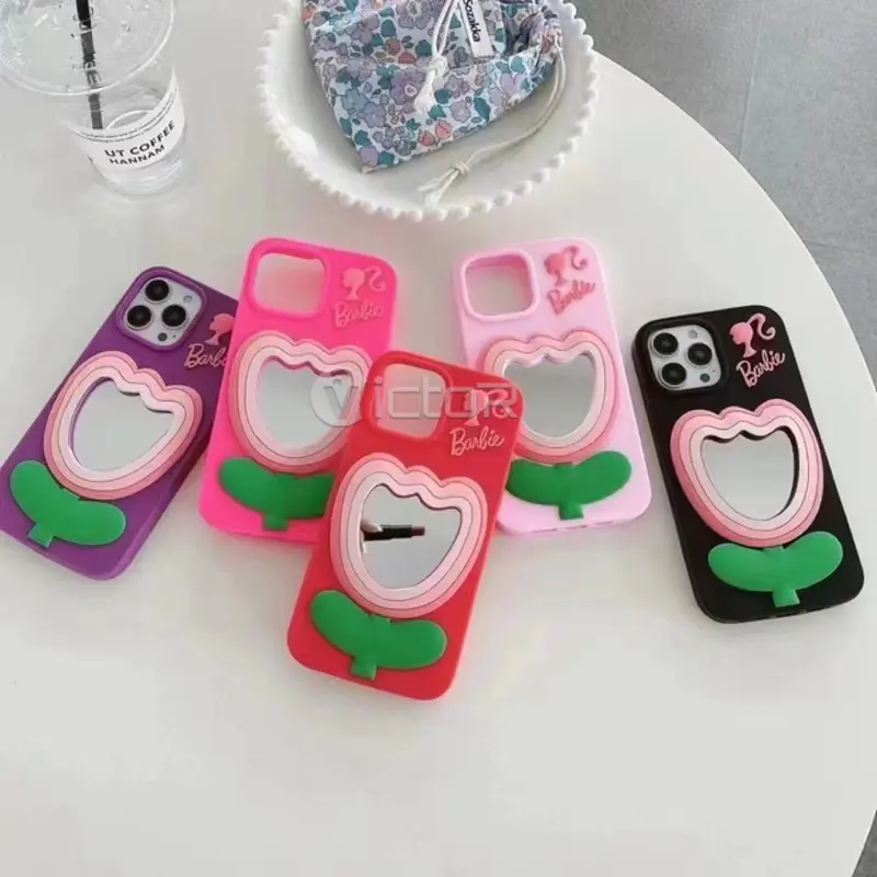 cute 3d flower phone casefor iphone series girl phone covers with mirror for makeup