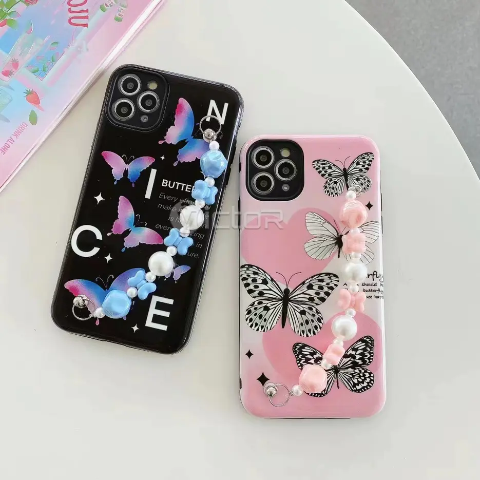 custom design butterfly phone case with hand strap wristband