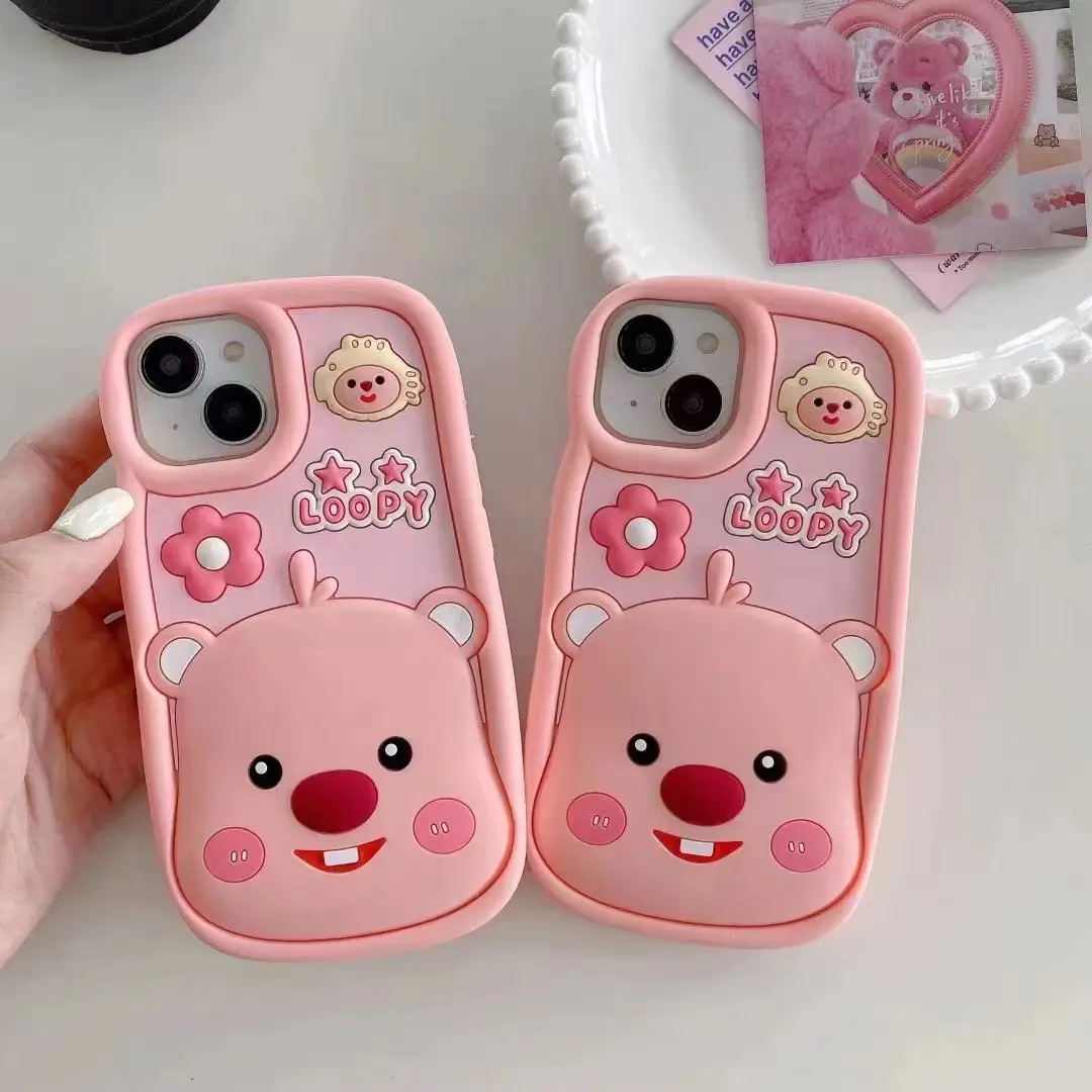 Cute cartoon bear silicone phone case for iphone 15 14 13 12 11 series