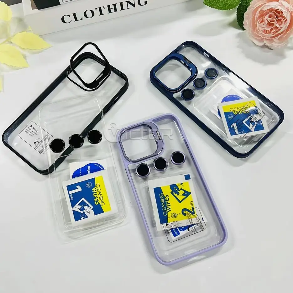 high clear phone case for iphone 15 14 pro kickstand cover with camera lens tempered protector