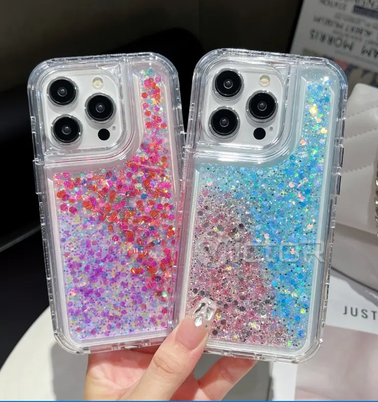 3 in 1 shinning glitter phone case for iphone 15 14 13 12 11 bling cover