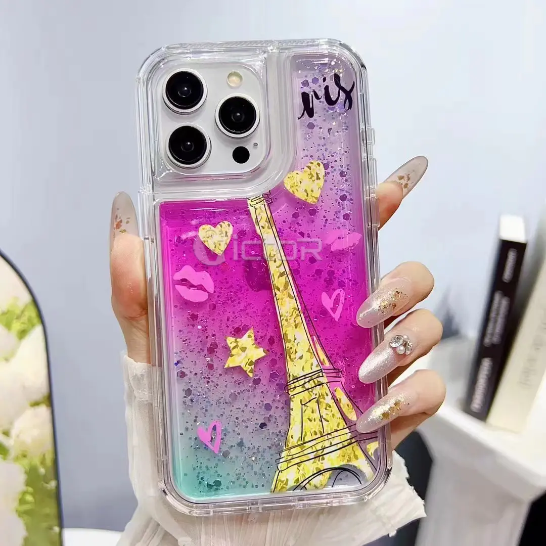 custom fancy Paris Tower phone cover for iphone 15 pro liquid sand transparent case
