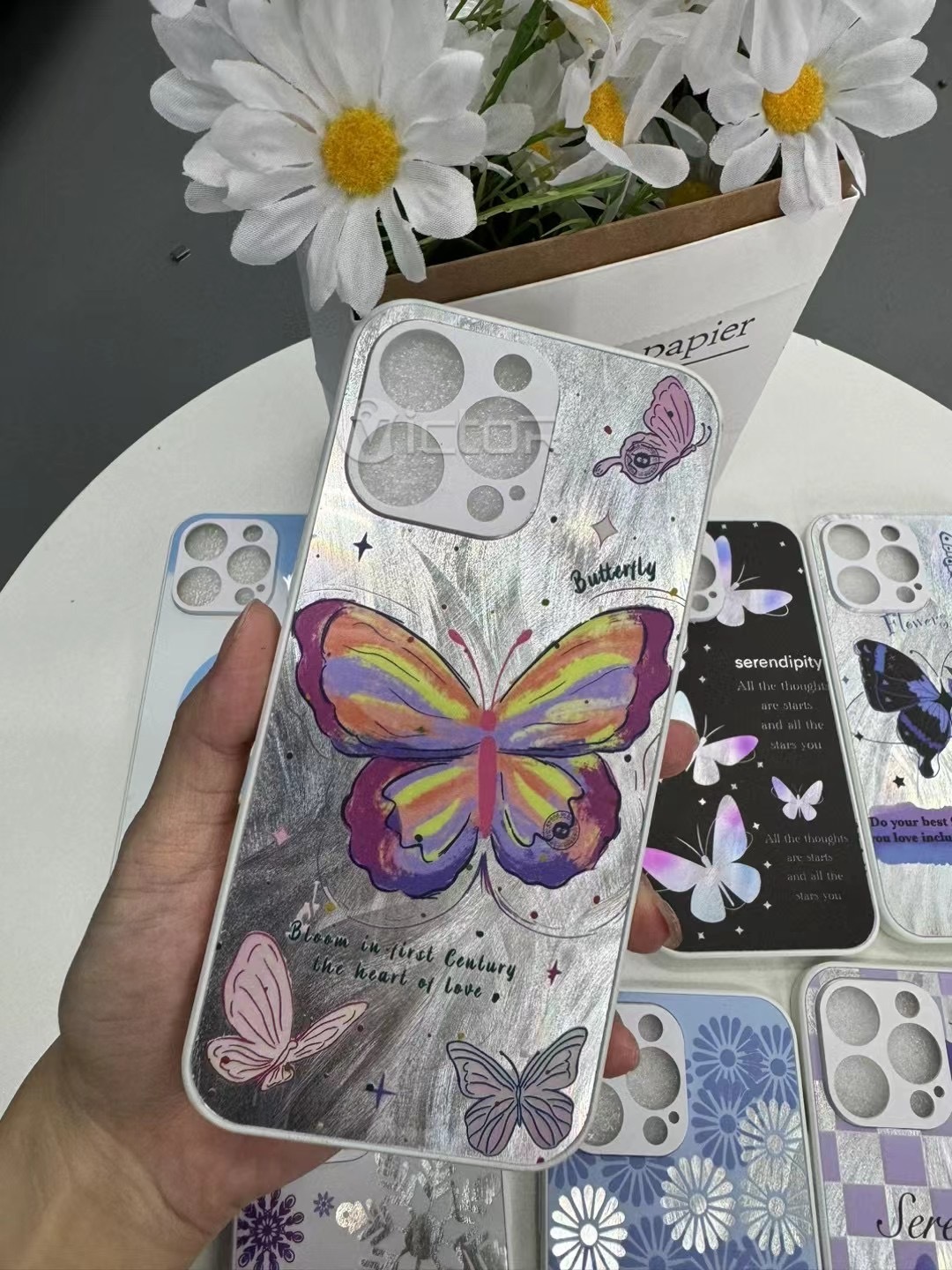 fashion butterfly patter mirror phone cover for iphone 15 14 13 12 11 customized case