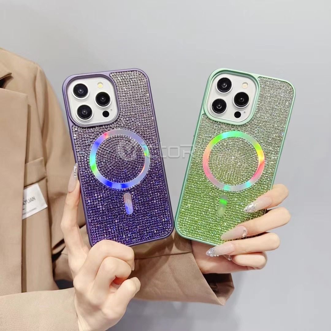 Magnetic glitter phone case for iphone 15 pro 14 13 12 11 rainbow gradient color phone cover