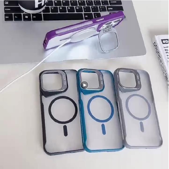 for iphone 15 pro magnetic phone cover with camera lens kickstand shockproof