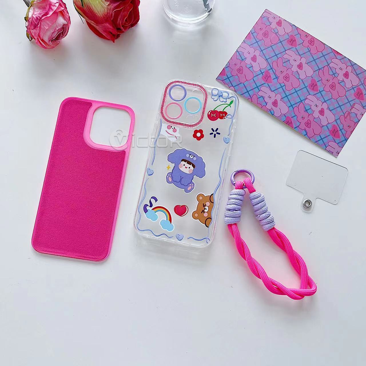 cute cartoon lanyard phone case for iphone 16 15 14 13 12 11 hand strap phone covers