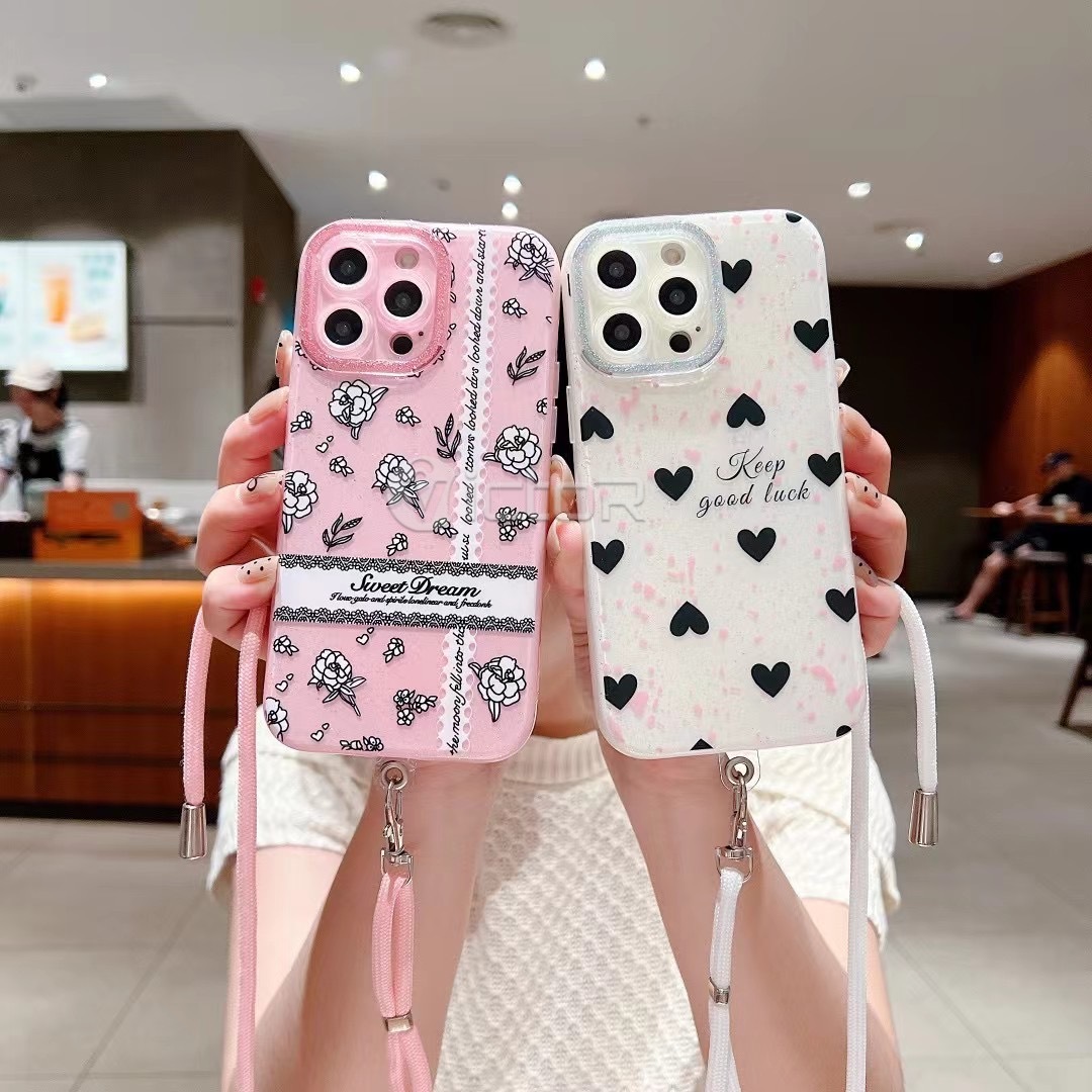 Fashion women crossbody phone cases for iphone 15 14 13 12 11 hand strap lanyard phone case