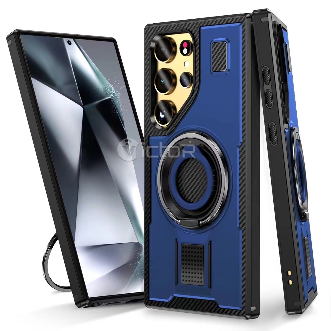 360 magnetic cell phone case for samsung s23 ultra s24 shockproof cover with ring holder kickstand