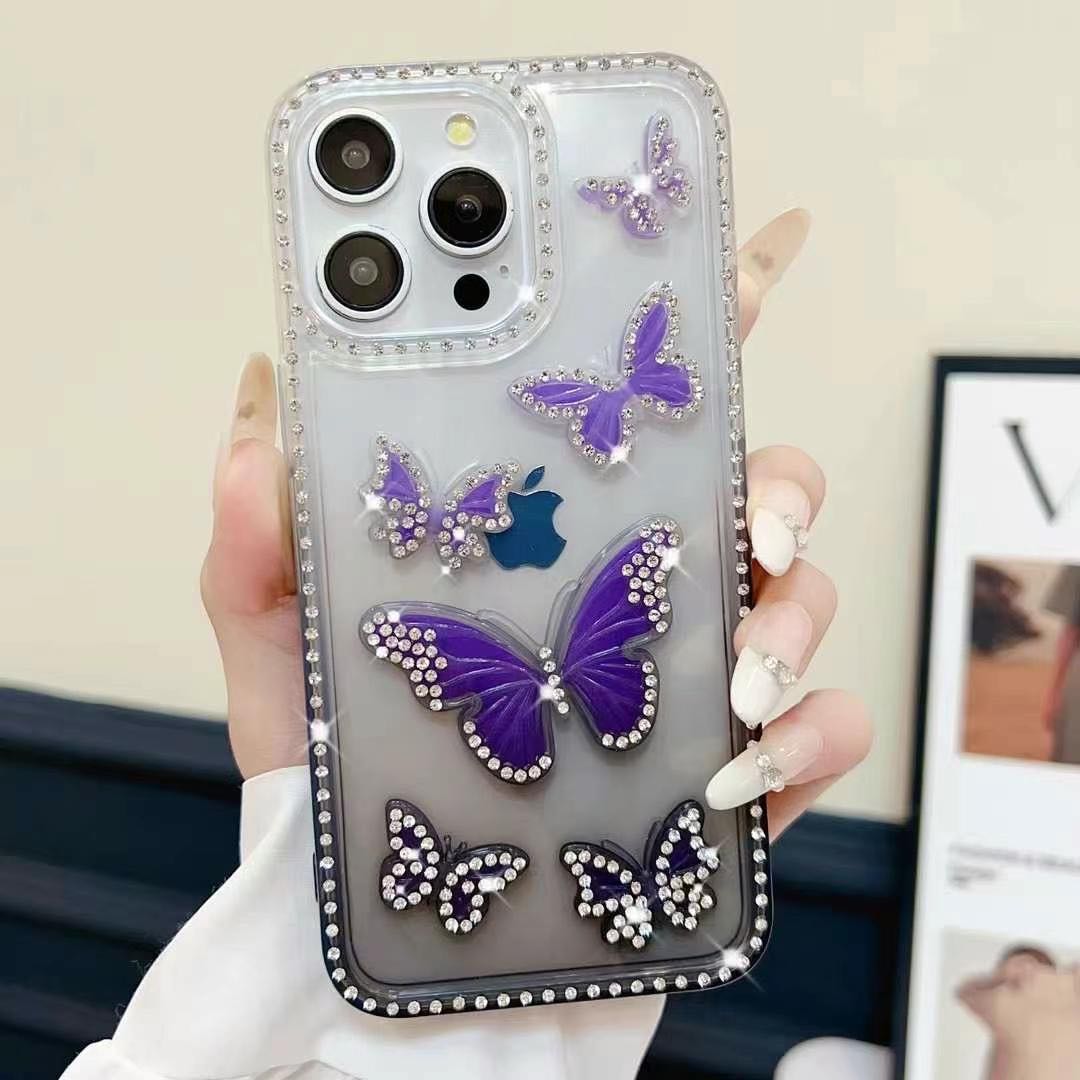 Wholesale diamond bling butterfly phone cases for iPhone 16 15 pro 14 plus 13 12 11 fundas para celulares
