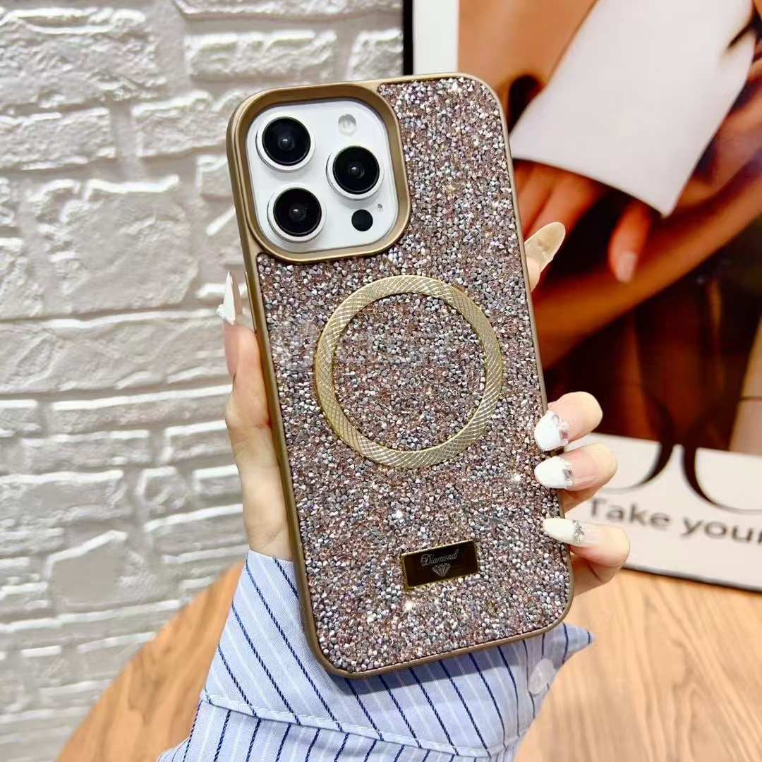 luxury glitter phone cases for iPhone 16 15 pro 14 plus 13 12 11 bling magnetic cover fundas para celulares