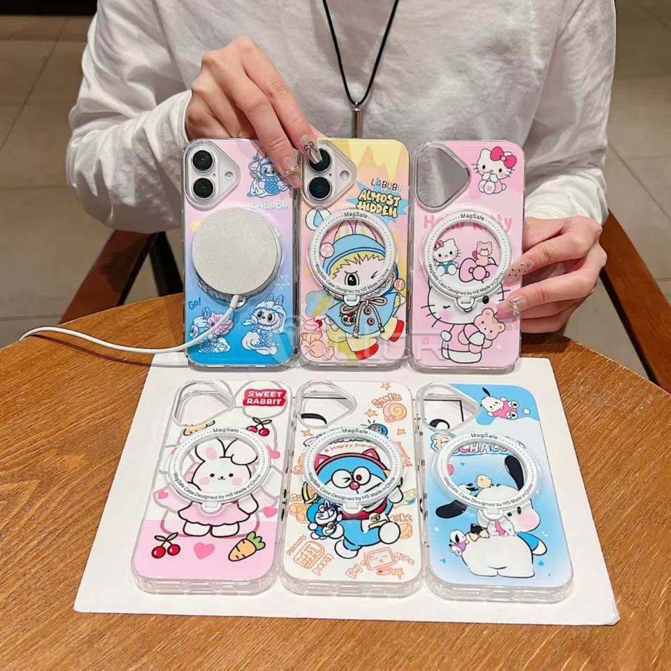 for iphone 16 15 14 13 12 lovely cartoon phone case with ring holder kickstand