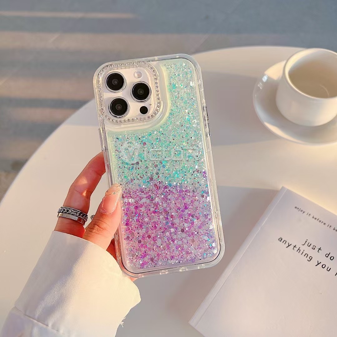 3 in 1 gradient color phone cases for iphone 16 15 14 13 12 11 glitter cover