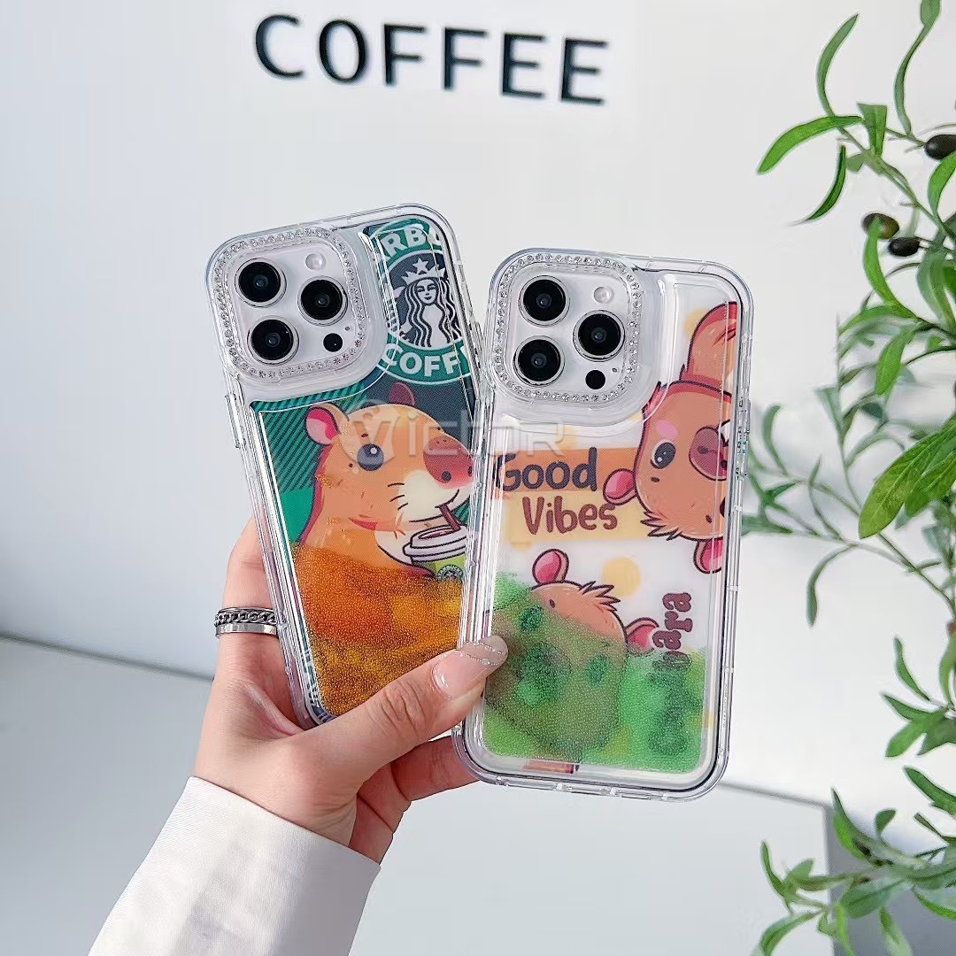 cute cartoon quicksand phone cases for iphone 16 15 14 13 12 11 shockproof cover
