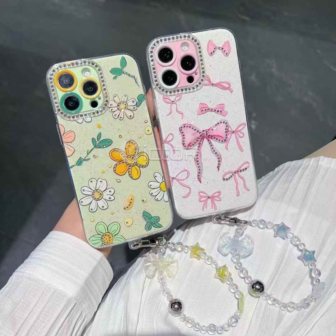 2 in 1 bracelet hand strap girly phone cases for iphone 16 15 14 13 12 11