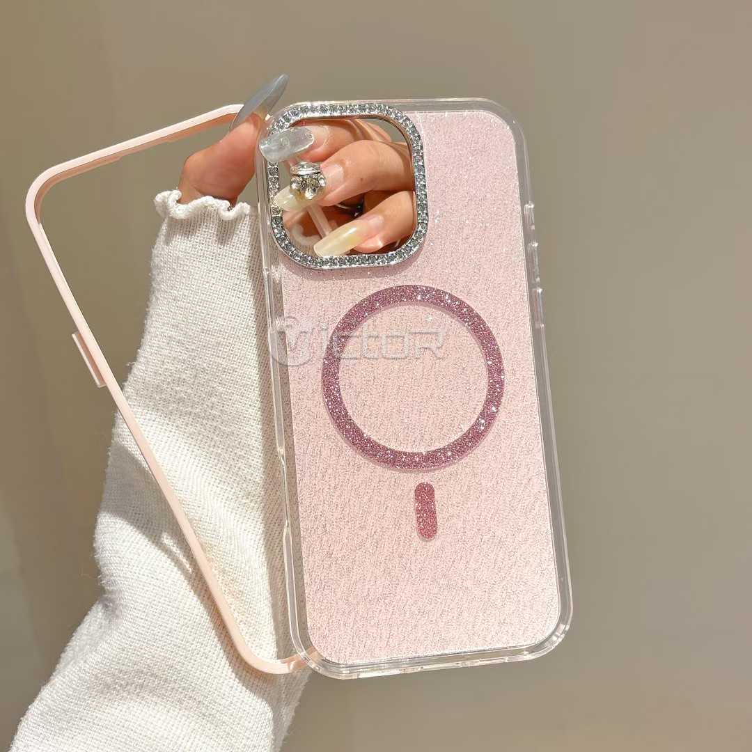 wholesale magnetic glitter phone cases for iphone 16 15 14 13 12 11 diamond lens phone cover