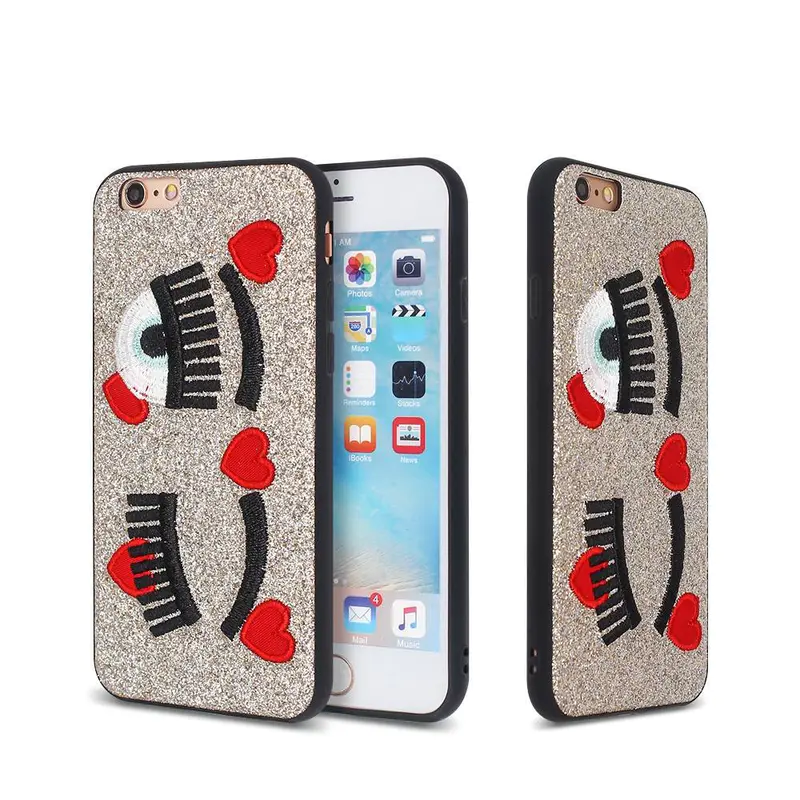 Glitter iPhone 6 Case with Embroidery Decoration and TPU Bumper