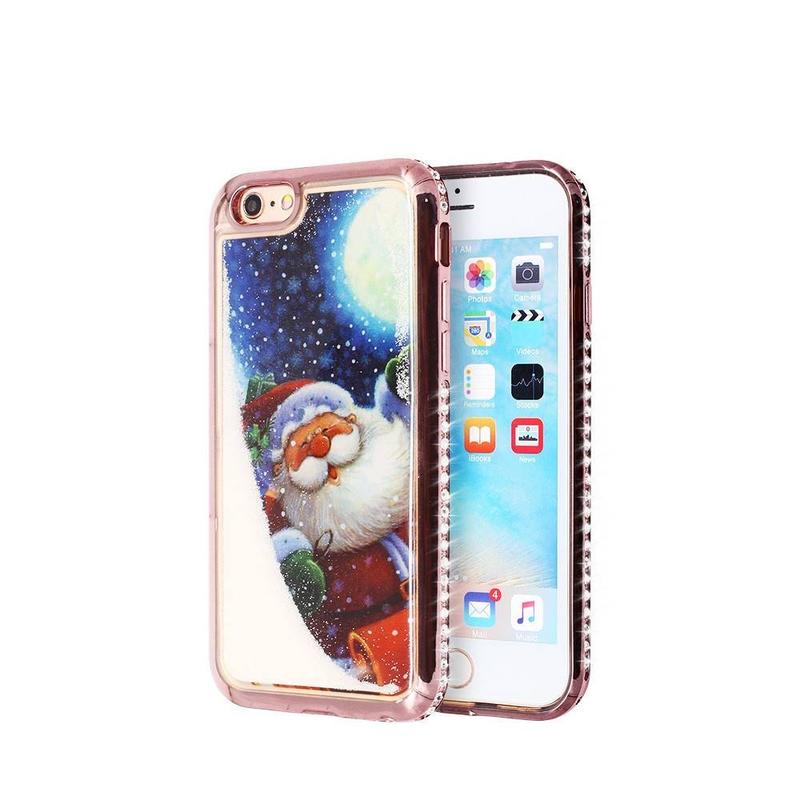 iPhone 6 liquid glitter Case with Electroplate and Diamond Bumper