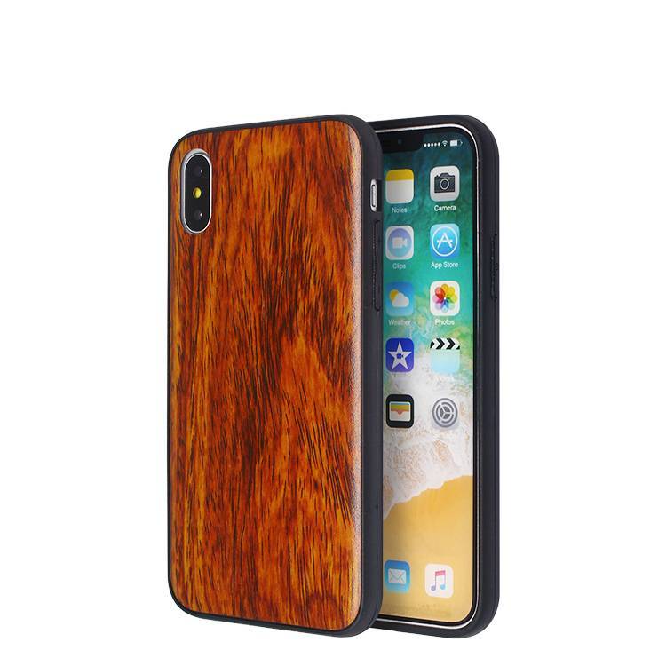 Caja de cuero de la etiqueta engomada del grano de madera para IPhone X al por mayor