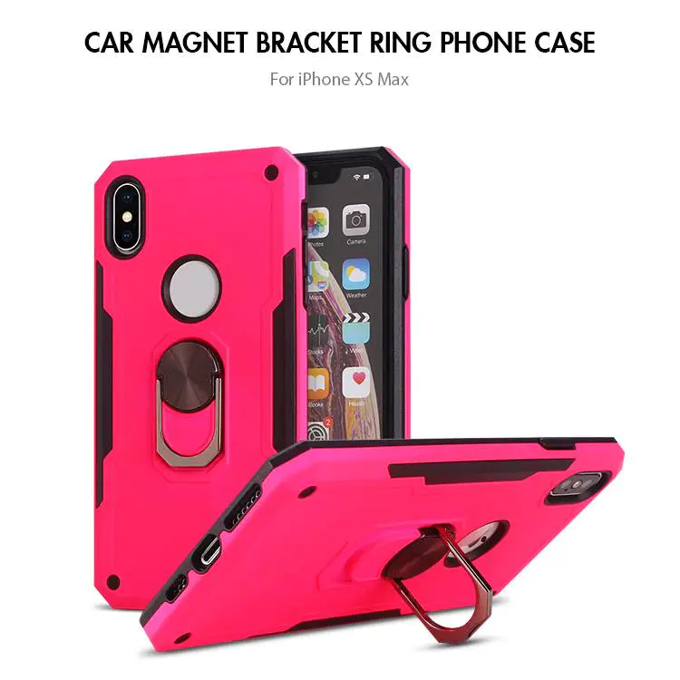 Shockproof Hybrid TPU PC Magnetic Ring Holder iPhone XS Case with kickstand